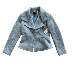 Etcetera Womens Blue Boucle Blazer Jacket Size 4 Polyester/Wool Blend MSRP $435